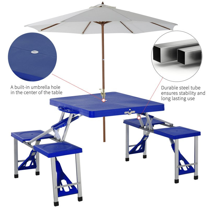 Outsunny 4 Seater Aluminum Portable Picnic Table with Foldable Seats Blue