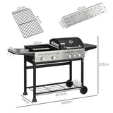 Outsunny 15kW Deluxe Duo Gas BBQ, with Grill, Plancha and Side Burner - Black