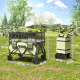 Outsunny Folding Garden Trolley, 180L Wagon Cart with Extendable Side Walls, for Beach, Camping, Festival, Green