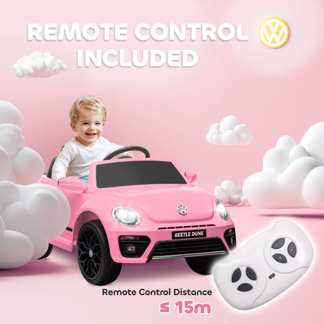 AIYAPLAY Volkswagen Beetle Licensed 12V Ride on Car w/ Remote Control, Suspension Wheels, Soft Start, Lights, Music, Pink