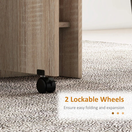 HOMCOM Folding Dining Table, Drop Leaf Table for Small Spaces with 2-tier Shelves, Small Kitchen Table with Rolling Casters, Natural