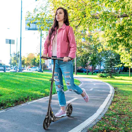 HOMCOM One-click Folding Kick Scooter w/ Adjustable Height and Dual Brake System