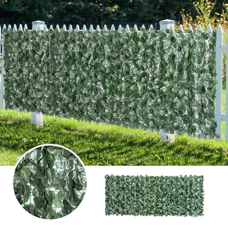 Outsunny 1-Piece Artificial Leaf Hedge Screen Privacy Fence Panel for Garden Outdoor Indoor Decor, Dark Green, 3M x 1.5M