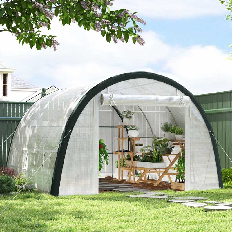 Outsunny 4 x 3(m) Walk-In Tunnel Greenhouse, with Accessories - White