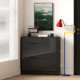 HOMCOM Shoe Storage Cabinet with Slide Out Drawer, 2 Flip Doors, Tempered Glass Top - Black