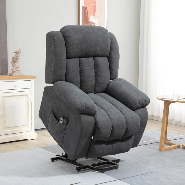 HOMCOM Overstuffed Riser and Recliner Chairs for the Elderly with 8 Vibration Massage, Fabric Upholstered Lift Chair for Living Room with Remote Control, Side Pocket, Footrest, Dark Grey