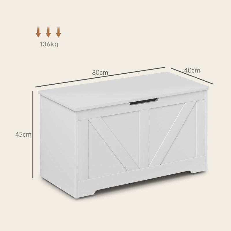 HOMCOM 100L Home Storage Box, with Safety Hinges - White Wood-Effect