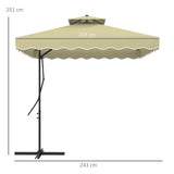 Outsunny 2.5m Square Double Top Garden Parasol Cantilever Umbrella with Ruffles, Beige