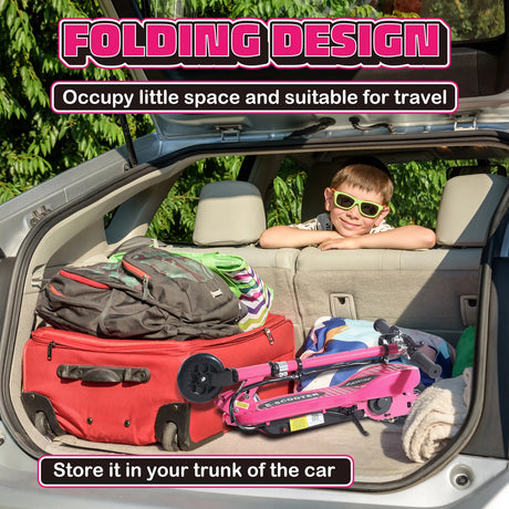 HOMCOM Foldable Electric Kids Scooter, Ride-on for Ages 7-14 Years, Pink