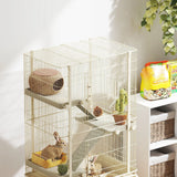 PawHut 4-Level Rolling Small Animal Cage, Rabbit Cage with 3 Ramps, Water Bottle, Food Dish, 15cm Deep Tray, Beige