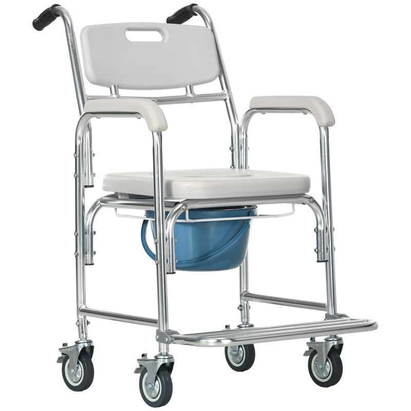 HOMCOM 3-in-1 Shower Commode Wheelchair, with Wheels - Grey