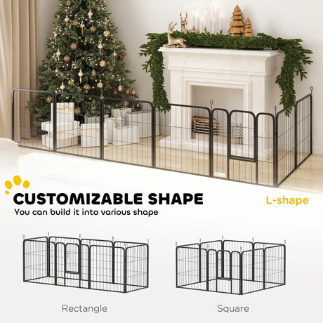 PawHut Eight-Panel Dog Playpen with Door, for Large Dogs, Indoors, Outdoors, 60cm Tall, Black