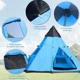 Outsunny 6 Men Tipi Tent, Camping Tent, Teepee Family Tent with Mesh Windows, Sewn-in Tent Floor, Two Doors and Carry Bag, Easy Set Up, for Hiking Picnics Outdoor Night, Blue