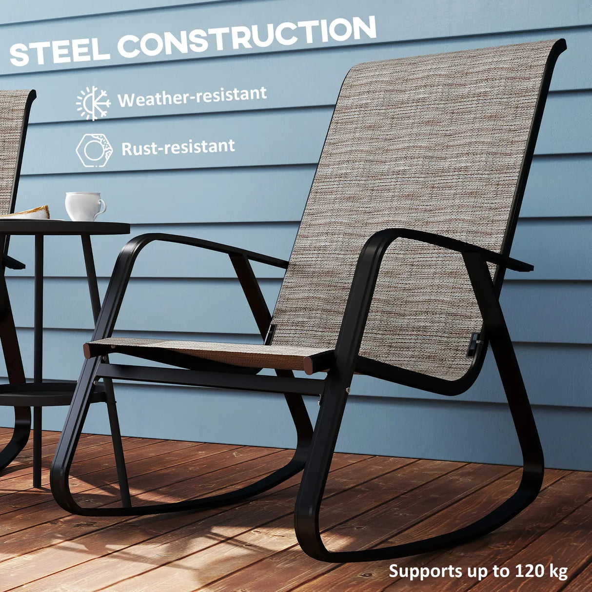 Outsunny Set of Two Rocking Garden Chairs - Light Brown