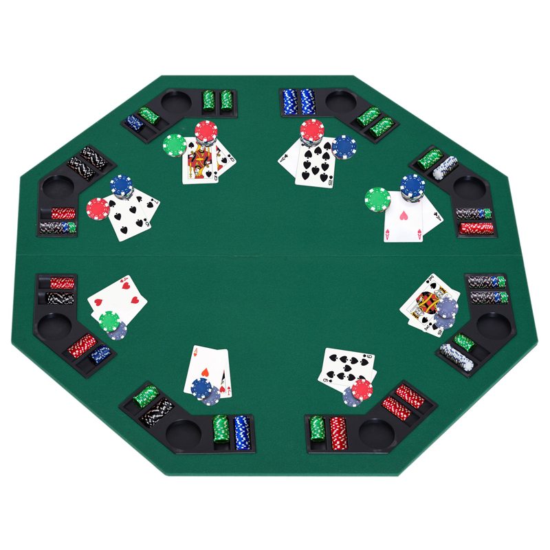 HOMCOM 1.2m/48 Inches Foldable Poker Table Top 8 Players Blackjack Tables Chip Trays