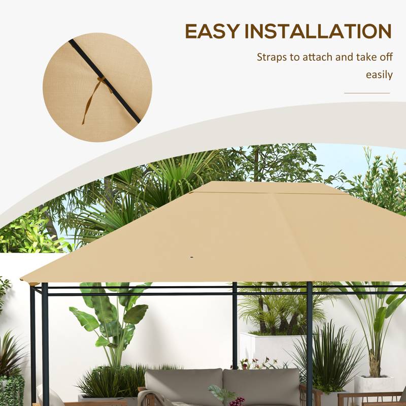 Outsunny 3 x 4m Gazebo Canopy Replacement Cover, Gazebo Roof Replacement (TOP COVER ONLY), Khaki