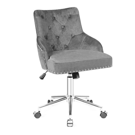 Upholstered Home Office Chair with Wheels and Nailhead Trim