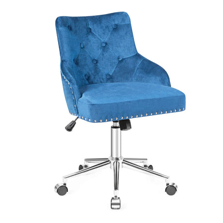 Upholstered Home Office Chair with Wheels and Nailhead Trim
