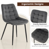 Velvet Dining Chairs Set of 2 with Upholstered Backs and Seats-Grey