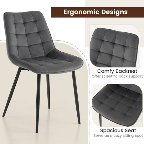 Velvet Dining Chairs Set of 2 with Upholstered Backs and Seats-Grey