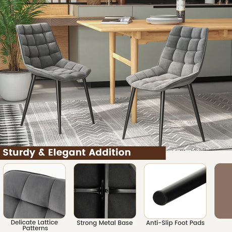 Velvet Dining Chairs Set of 2 with Upholstered Backs and Seats-Grey