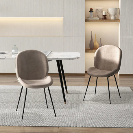 Set of 2 Armless Dining Chairs with Metal Base and Padded Seat-Coffee