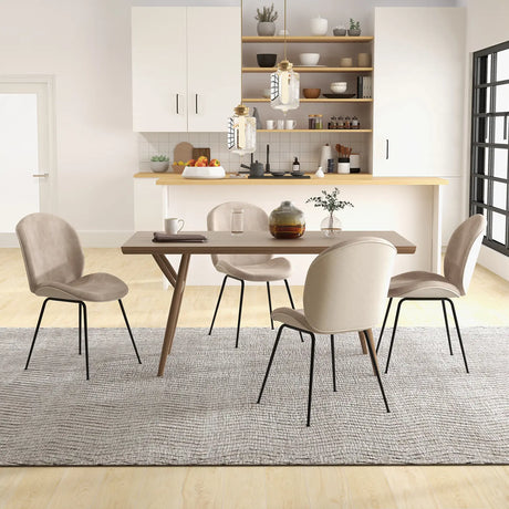 Set of 2 Armless Dining Chairs with Metal Base and Padded Seat-Coffee