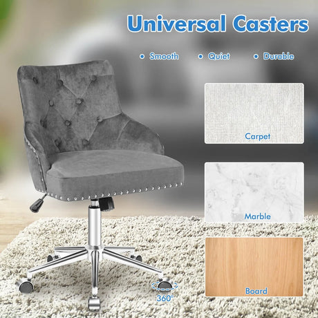 Upholstered Home Office Chair with Wheels and Nailhead Trim