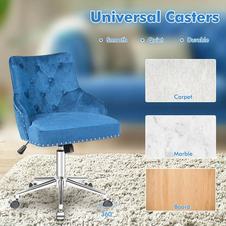 Upholstered Home Office Chair with Wheels and Nailhead Trim