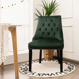 Modern Upholstered Button-Tufted Dining Chair with Naild Trim-Dark Green