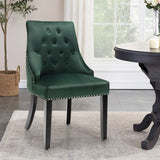 Modern Upholstered Button-Tufted Dining Chair with Naild Trim-Dark Green