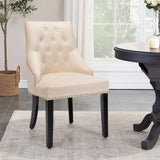 Modern Upholstered Button-Tufted Dining Chair with Naild Trim-Beige