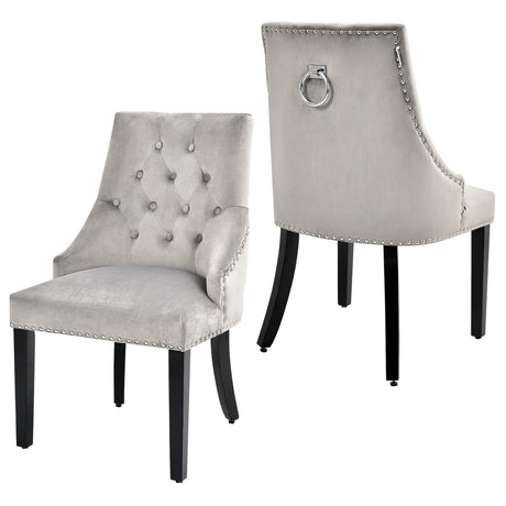 Modern Upholstered Button-Tufted Dining Chair with Naild Trim-Gray
