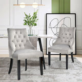 Modern Upholstered Button-Tufted Dining Chair with Naild Trim-Gray