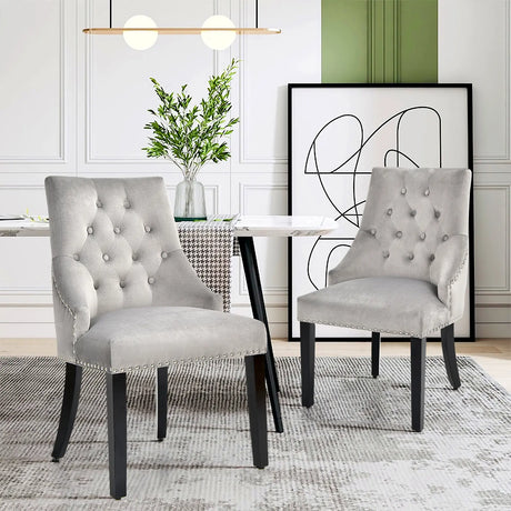 Modern Upholstered Button-Tufted Dining Chair with Naild Trim-Gray