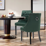 Modern Upholstered Button-Tufted Dining Chair with Naild Trim-Dark Green