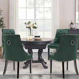 Modern Upholstered Button-Tufted Dining Chair with Naild Trim-Dark Green