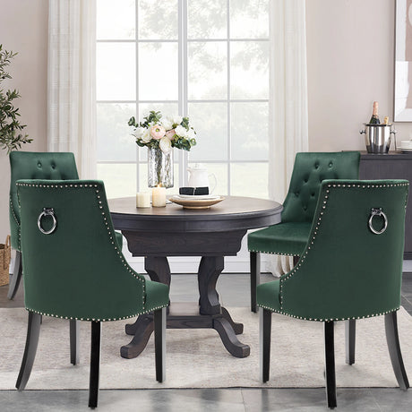Modern Upholstered Button-Tufted Dining Chair with Naild Trim-Dark Green