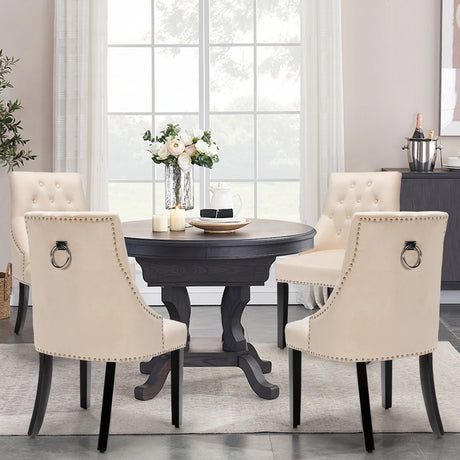 Modern Upholstered Button-Tufted Dining Chair with Naild Trim-Beige
