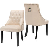 Modern Upholstered Button-Tufted Dining Chair with Naild Trim-Beige