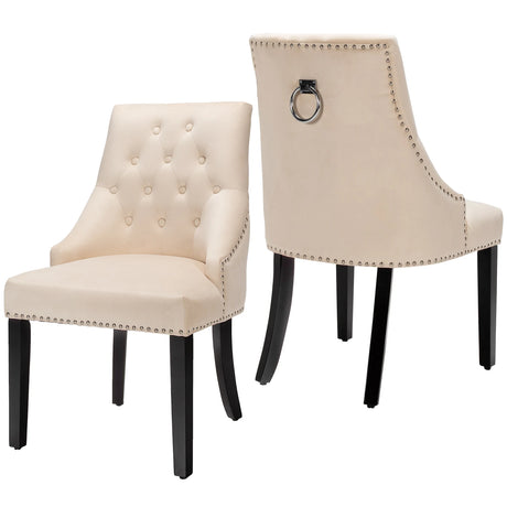 Modern Upholstered Button-Tufted Dining Chair with Naild Trim-Beige