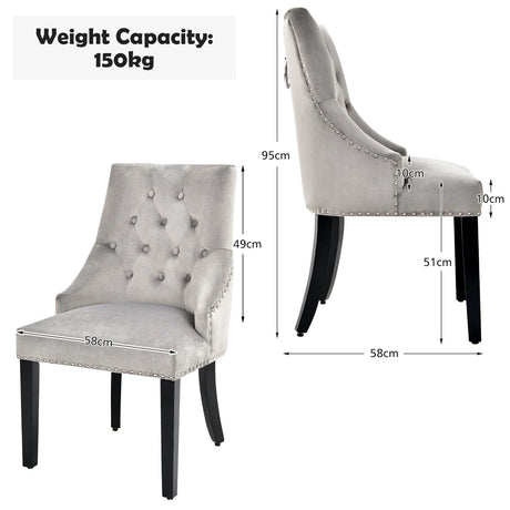 Modern Upholstered Button-Tufted Dining Chair with Naild Trim-Gray