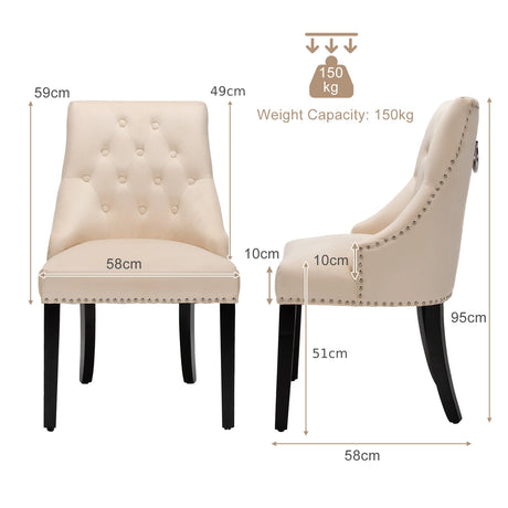 Modern Upholstered Button-Tufted Dining Chair with Naild Trim-Beige