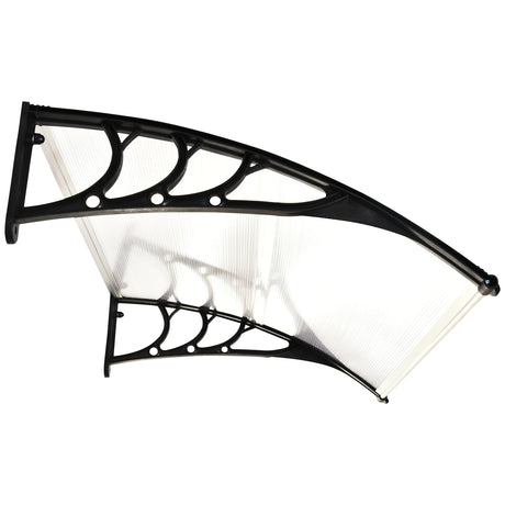 Outsunny Front Door Canopy Outdoor Awning Aluminium Rigid Plastic Polycarbonate Rain Shelter UV Water Rain Resistant 120 x 75cm White