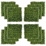 Outsunny 12PCS Artificial Boxwood Wall Panels 50cm x 50cm Grass Privacy Fence Screen Faux Hedge Greenery Backdrop Encrypted Milan Grass with White Flowers for Home Garden Backyard Balcony