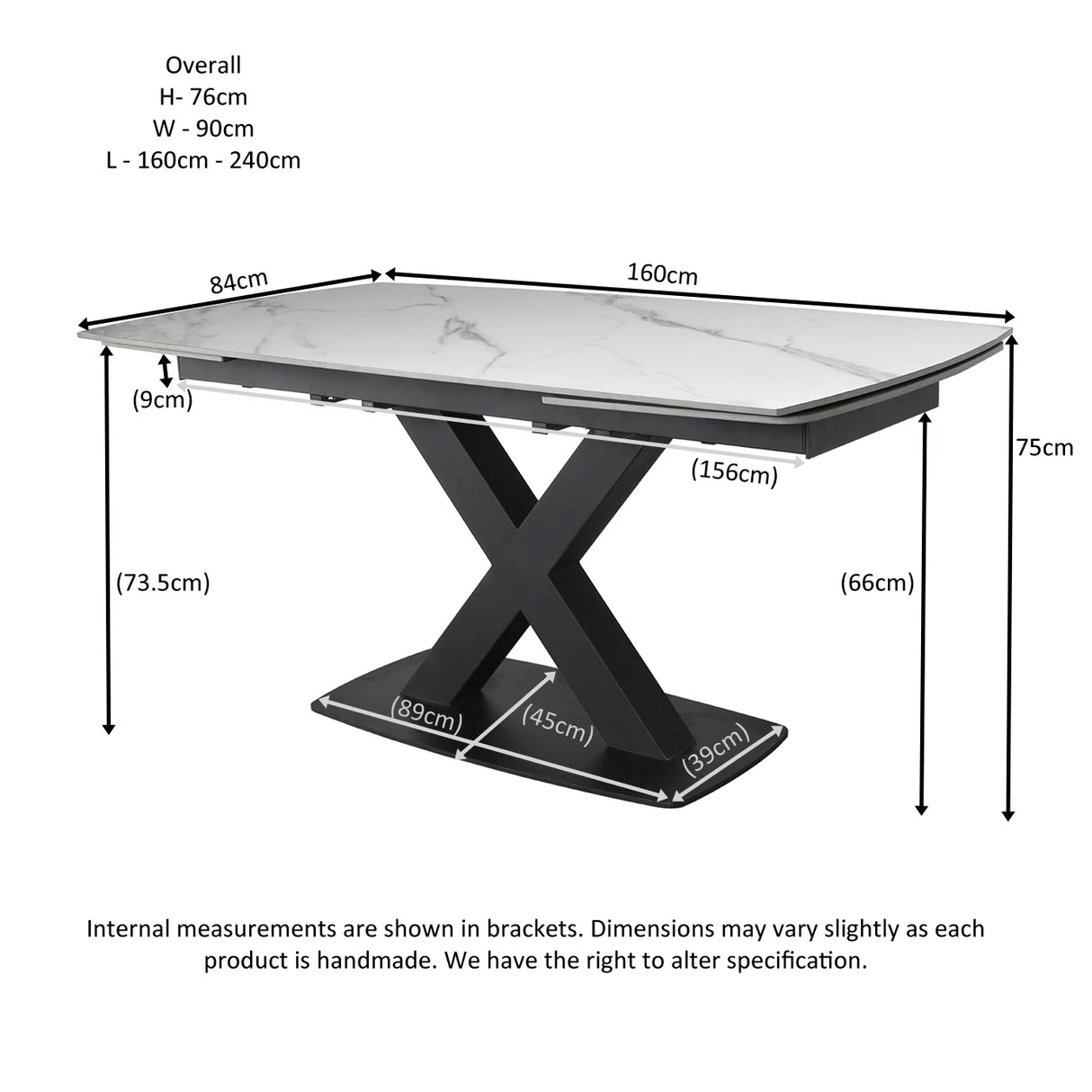 Large Extending Dining Table 160-240cm - In White Stone