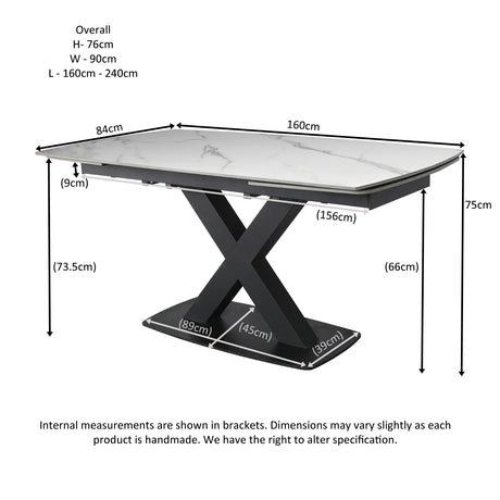 Large Extending Dining Table 160-240cm - In White Stone