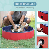 PawHut Foldable Dog Pool, 80 x 20 cm Pet Paddling Pool with Wood Board Support and Anti-Slip Bottom, Portable Doggy Paddling Pool for Garden and Outdoor Use, Red