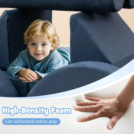 13 Pieces Convertible Modular Kids Play Couch for Nursery Playroom Bedroom-Blue