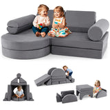 13 Pieces Convertible Modular Kids Play Couch for Nursery Playroom Bedroom-Gray